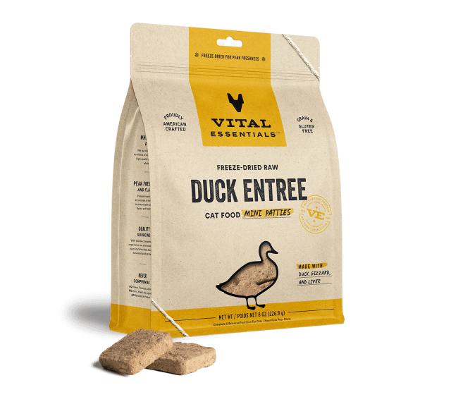 Vital Essentials Freeze Dried Grain Free Duck Mini Patties Limited Ingredient Entree for Cats