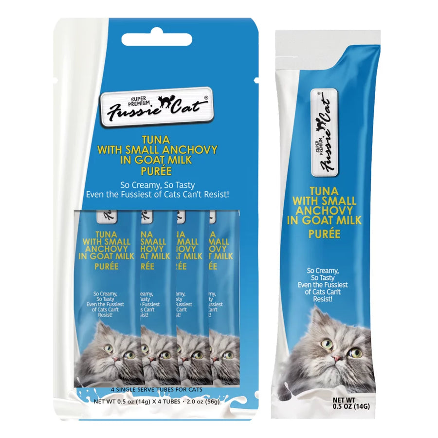 Fussie Cat Puree Tuna with Small Anchovy in Goat Milk Puree Cat Treat