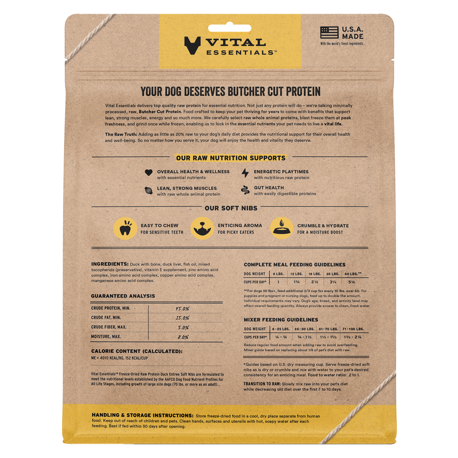 Vital Essentials Freeze Dried Duck Soft Nibs Dog Food