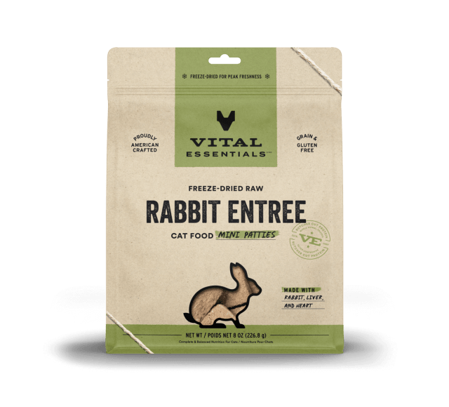 Vital Essentials Freeze Dried Grain Free Rabbit Mini Patties Limited Ingredient Entree for Cats