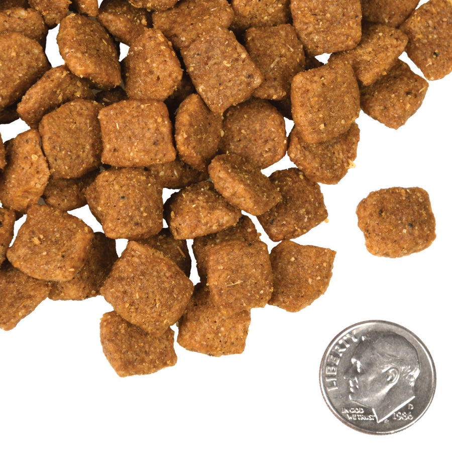 A size for every dog. Kibble approximately 2/3rds size of a dime.