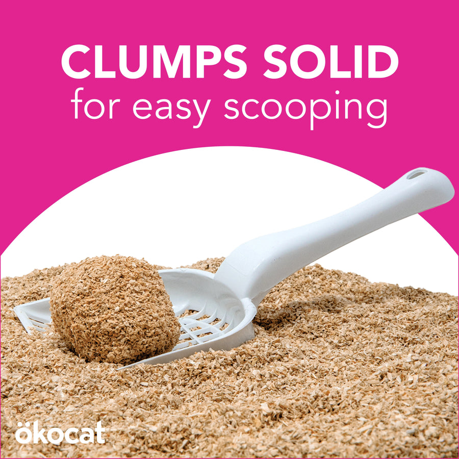 ökocat® Super Soft Clumping Wood Cat Litter clumps solid for easy scooping