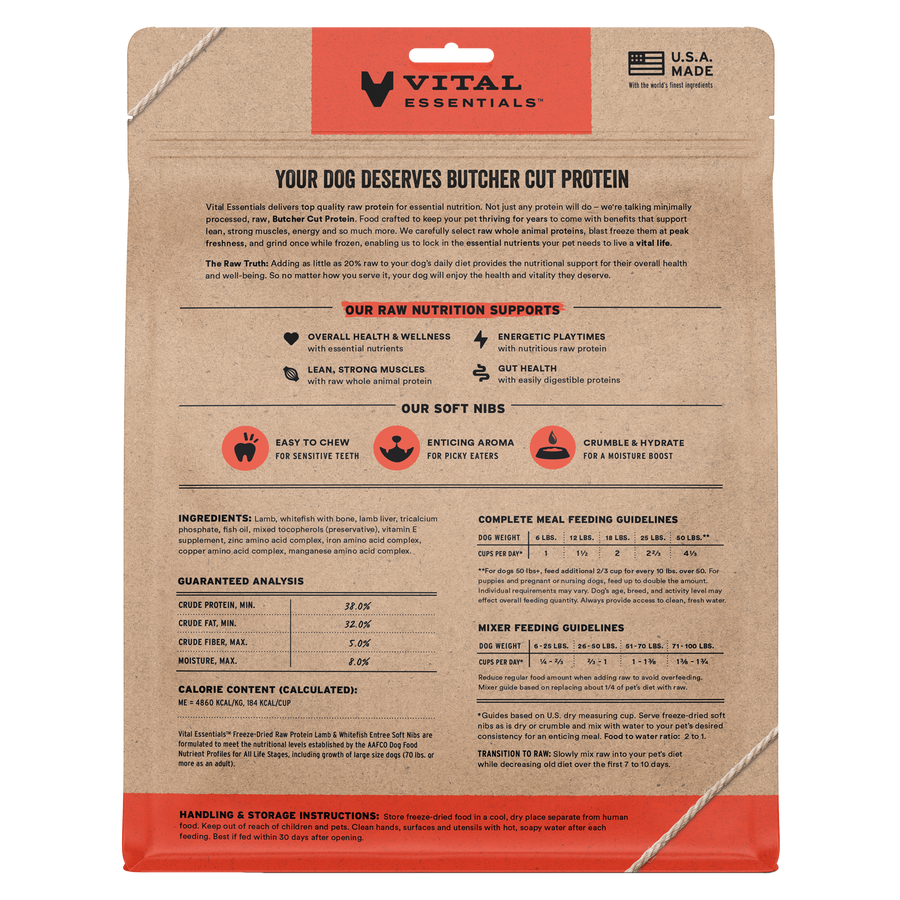Vital Essentials Freeze Dried Lamb & Whitefish Soft Nibs Dog Food