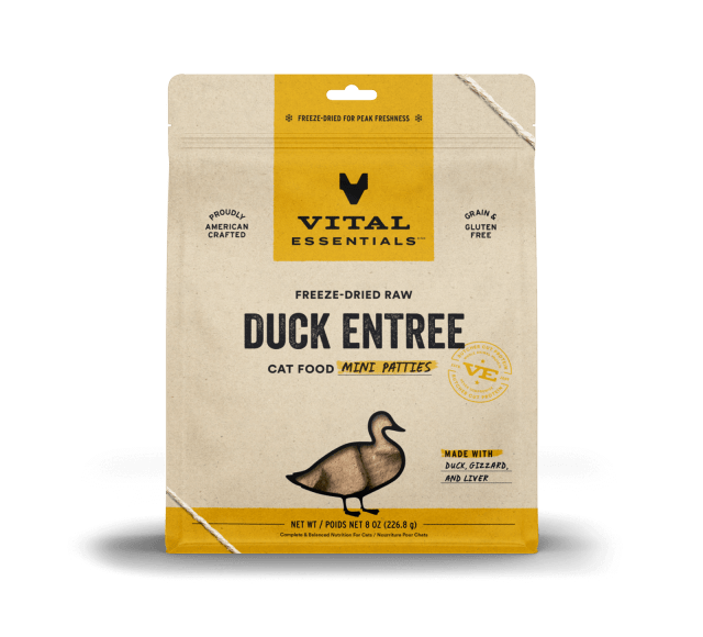 Vital Essentials Freeze Dried Grain Free Duck Mini Patties Limited Ingredient Entree for Cats