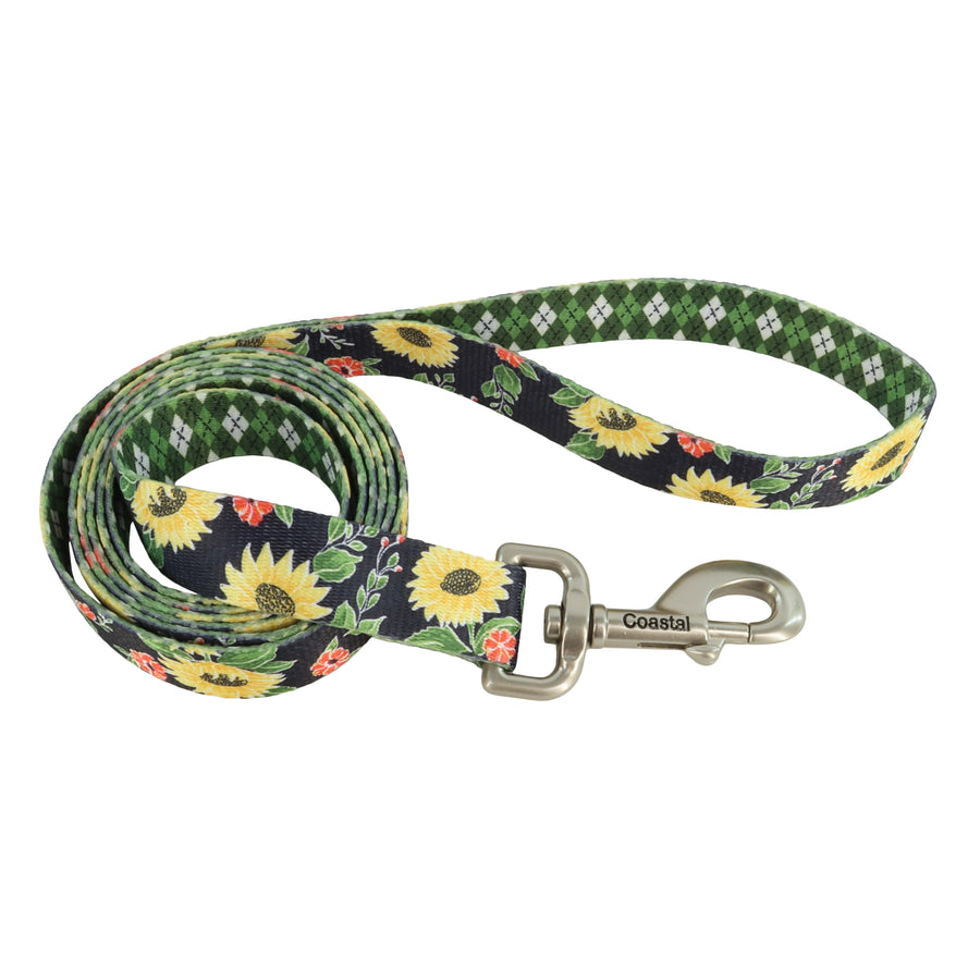 Sublime Dog Leash, Sunflower with Green Argyle 6 Foot