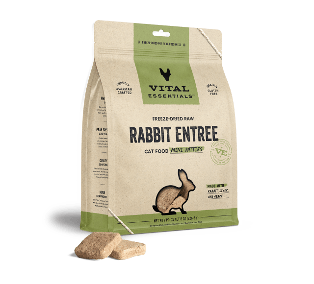 Vital Essentials Freeze Dried Grain Free Rabbit Mini Patties Limited Ingredient Entree for Cats