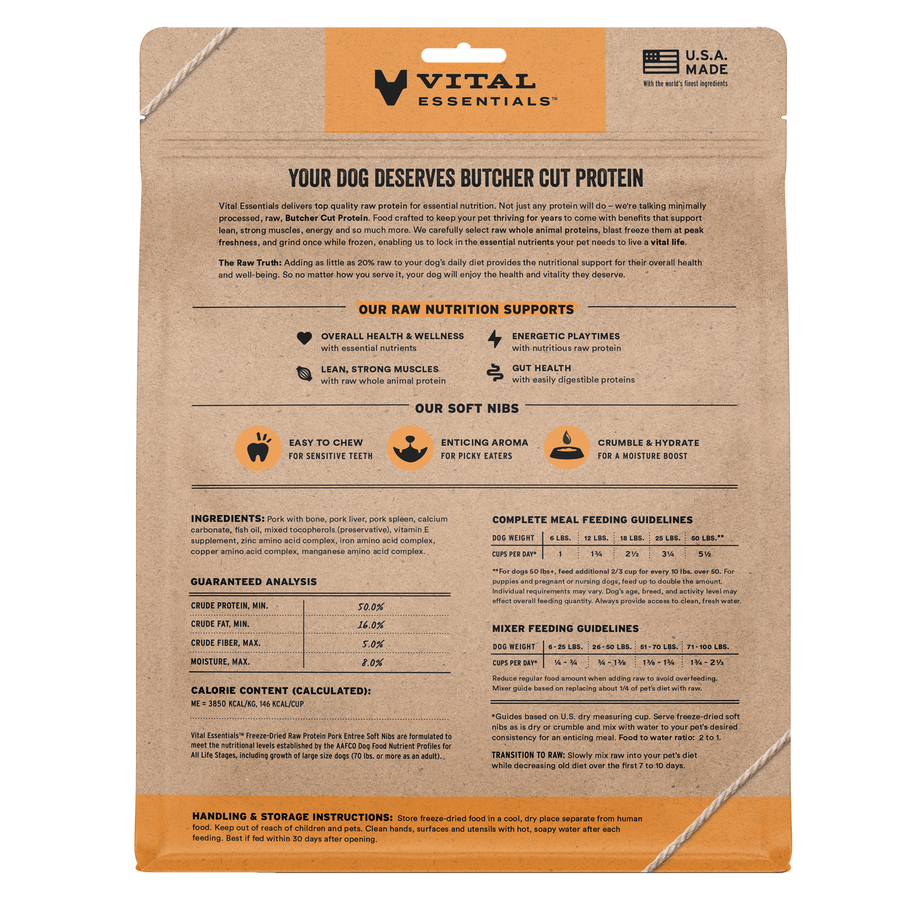 Vital Essentials Freeze Dried Pork Soft Nibs Dog Food