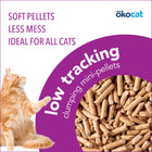 Soft pellets. Less mess. Ideal for all cats. Low tracking clumping mini-pellets. Detailed view of cylinder shaped brown litter pellets.