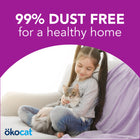 99% dust free for a healthy home. Small girl holding a cat in her lap.
Okocat.