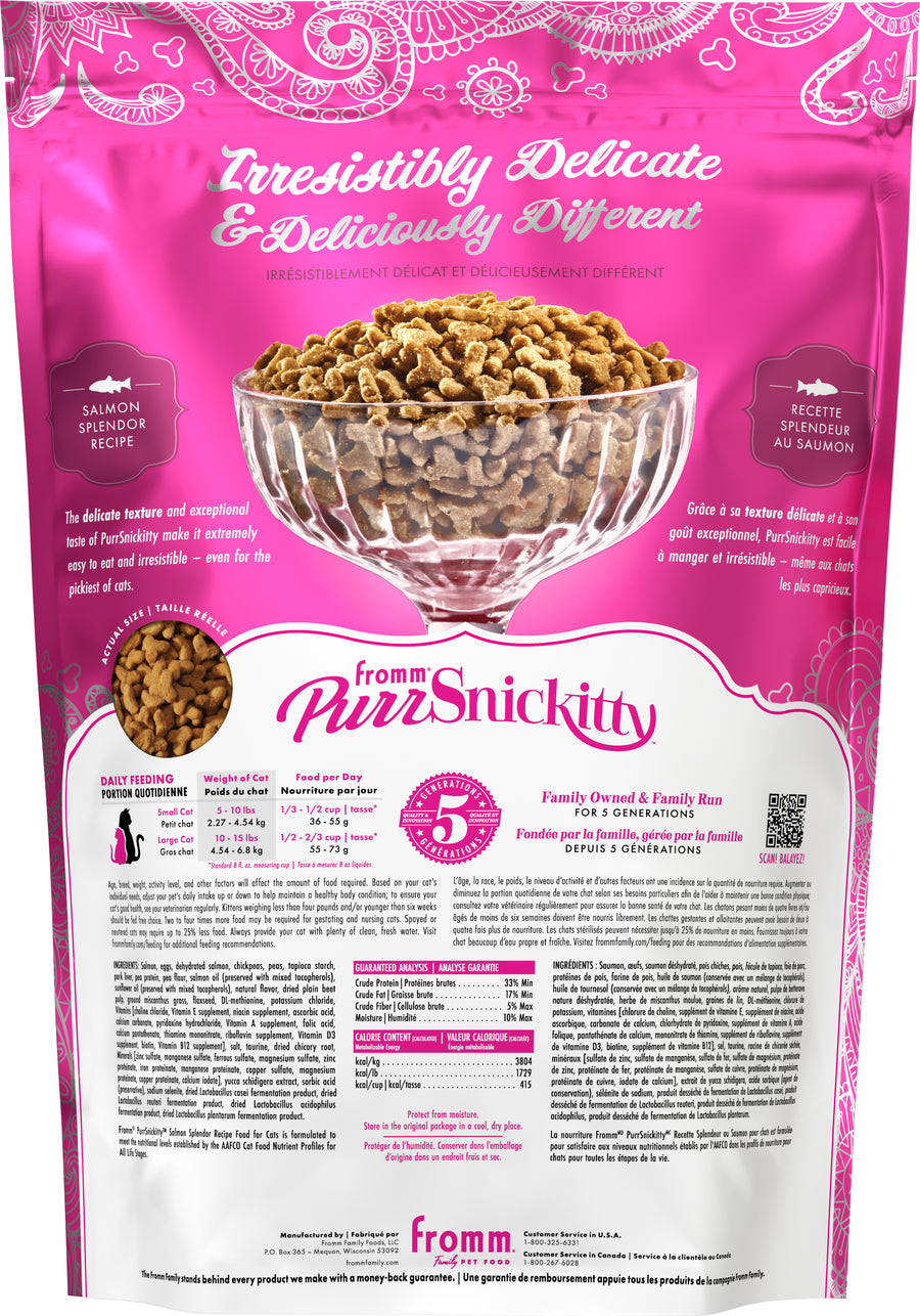 Purrsnickitty Cat Food Dry Salmon Splendor Recipe 4lb Back of Bag