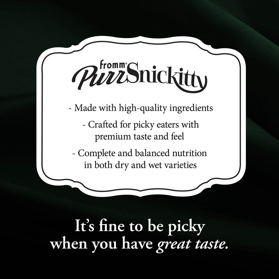 PurrSnickitty product label on a black background