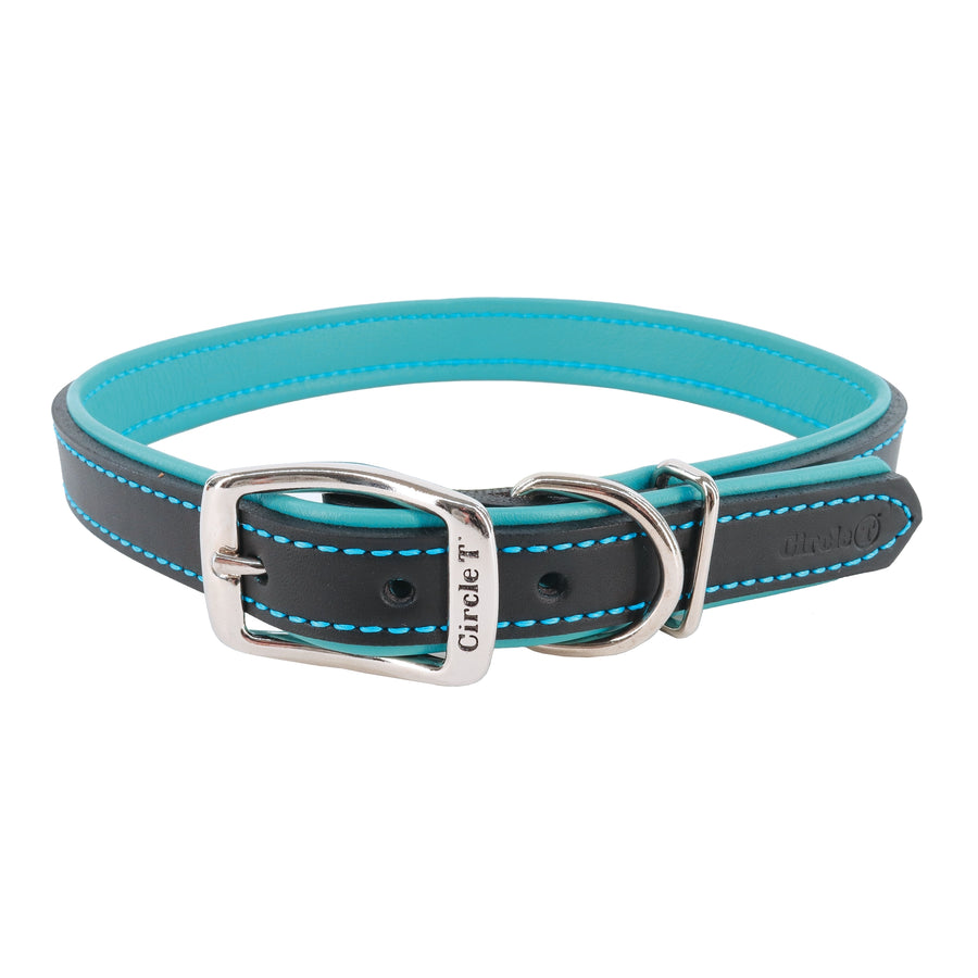 Circle T Layered Fashion Leather Dog Collar, Black & Teal