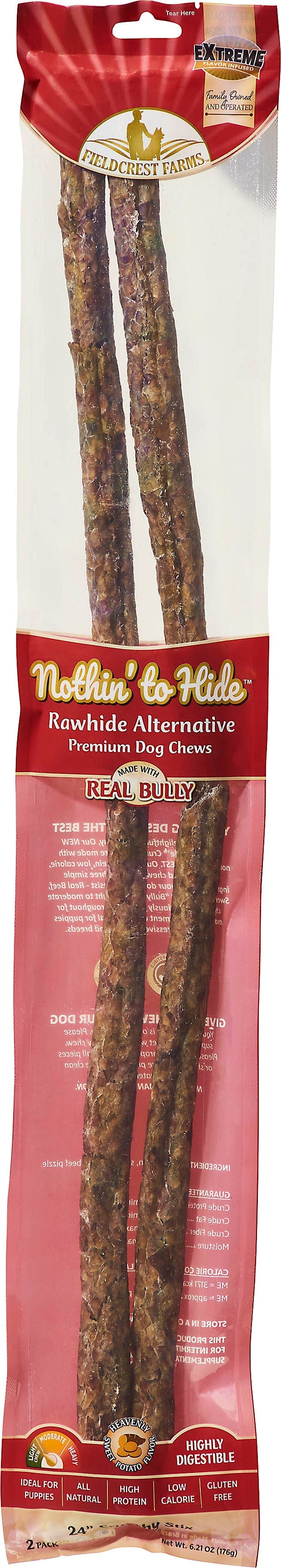 Fieldcrest Nothin’ to Hide Crunchy Sticks Sweet Potato Flavor 24 Inch Dog Chew