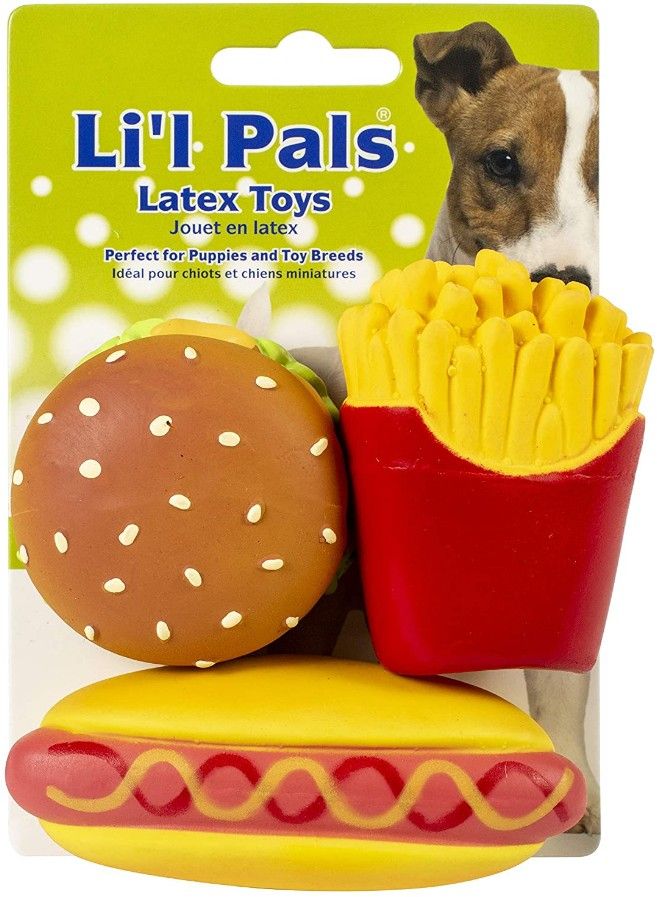 Li'l Pals Latex Burger And Fries Dog Toy