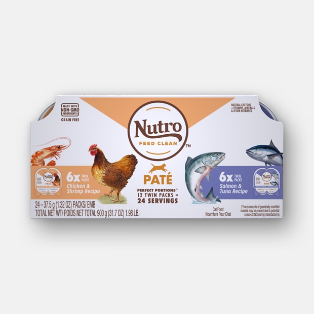 Nutro Perfect Portions Grain Free Salmon & Tuna and Chicken & Shrimp Pate Wet Cat Food Tray Variety Pack