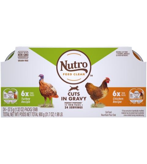 Nutro Perfect Portions Grain Free Chicken and Turkey Cuts in Gravy Wet Cat Food Tray Variety Pack