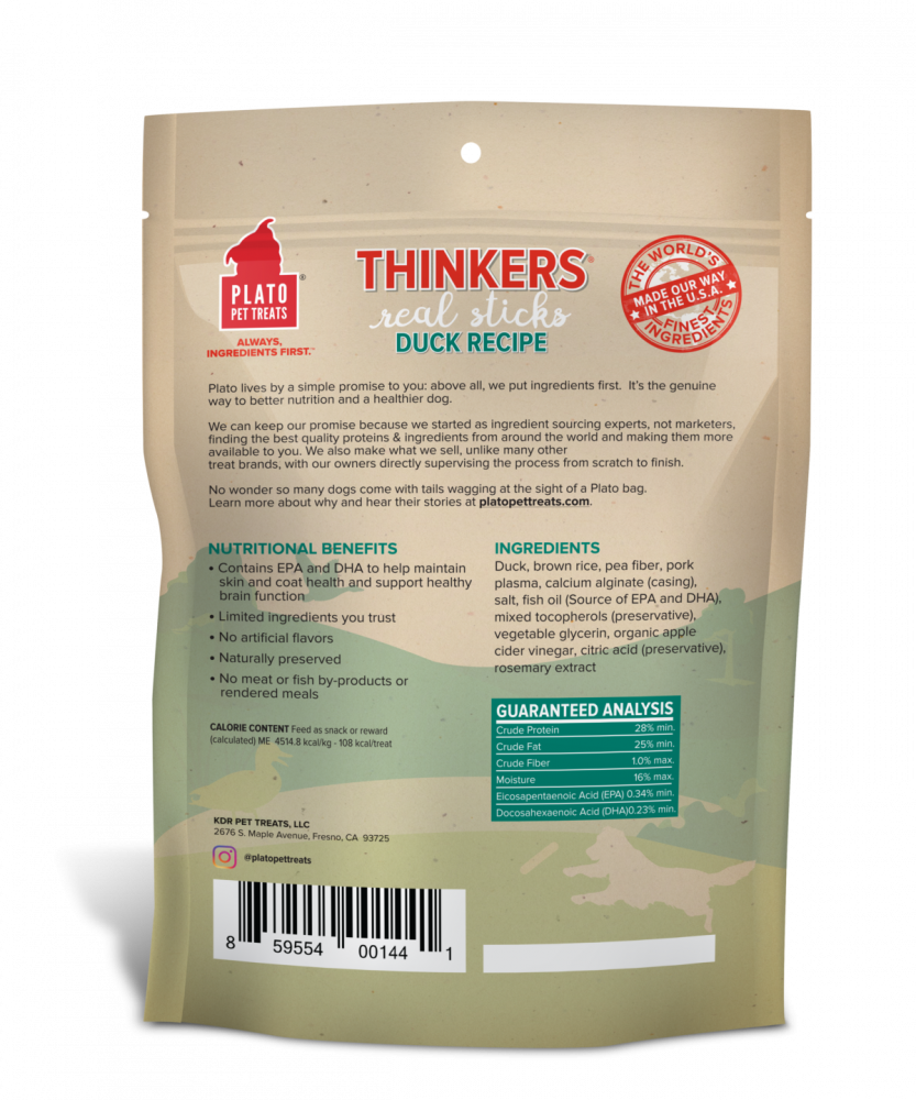 Plato New Thinkers Natural Duck Sticks Dog Treats