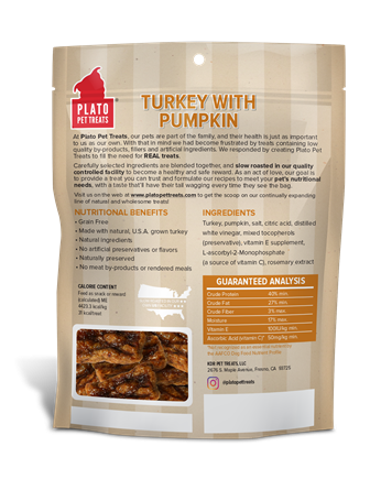 Plato Grain Free Real Strips Turkey With Pumpkin Dog Treats