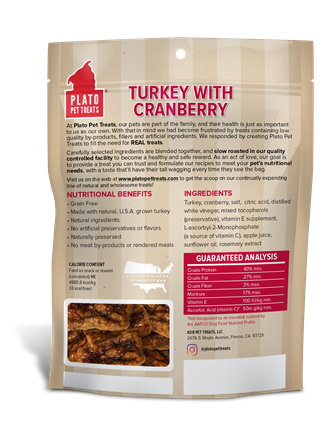 Plato Grain Free Real Strips Turkey With Cranberry Dog Treats