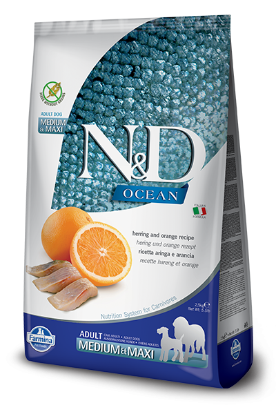 Farmina Ocean N&D Natural & Delicious Grain Free Medium & Maxi Adult Herring & Orange Dry Dog Food