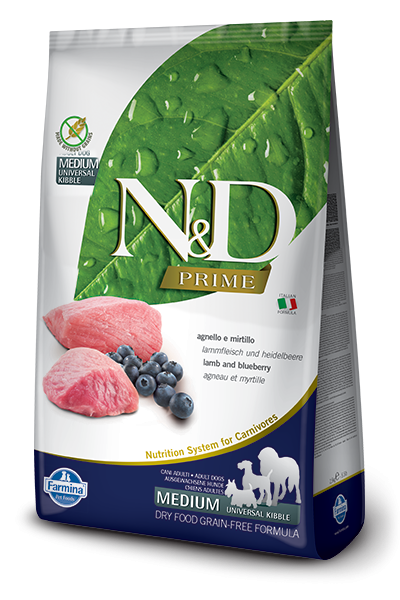 Farmina Prime N&D Natural & Delicious Grain Free Medium Adult Lamb & Blueberry Dry Dog Food