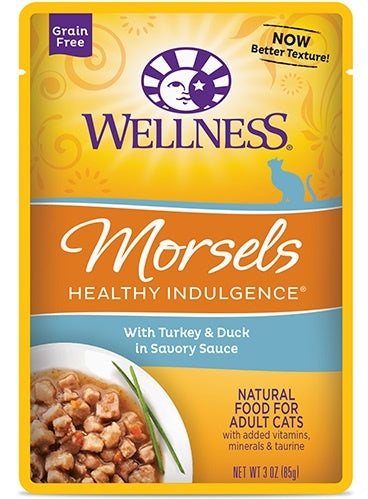 Wellness Healthy Indulgence Natural Grain Free Morsels with Turkey and Duck in Savory Sauce Cat Food Pouch