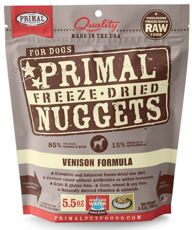 Primal Freeze Dried Nuggets Grain free Venison Formula Complete Diet for Dogs