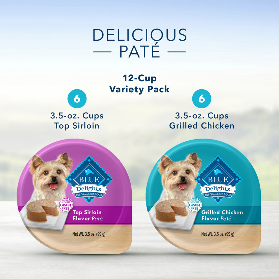 Blue Buffalo Blue Delights Small Breed Top Sirloin & Grilled Chicken Pate Variety Pack Dog Food Cup