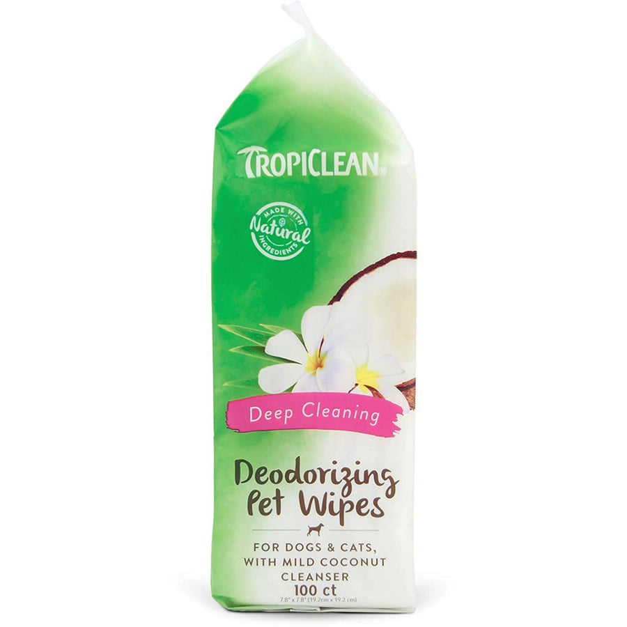 TropiClean Deep Cleaning Berry & Coconut Deodorizing Wipes for Dogs & Cats