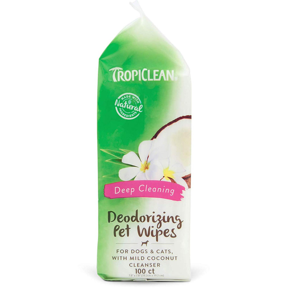 TropiClean Deep Cleaning Berry & Coconut Deodorizing Wipes for Dogs & Cats