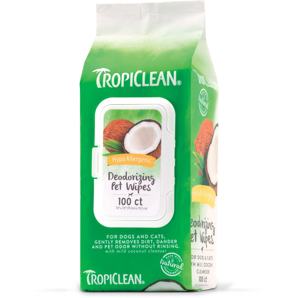 TropiClean Hypo Allergenic Deodorizing Bath Wipes for Dogs and Cats