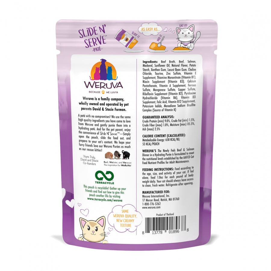 Weruva Slide N' Serve Grain Free The Newly Feds Beef & Salmon Dinner Wet Cat Food Pouch