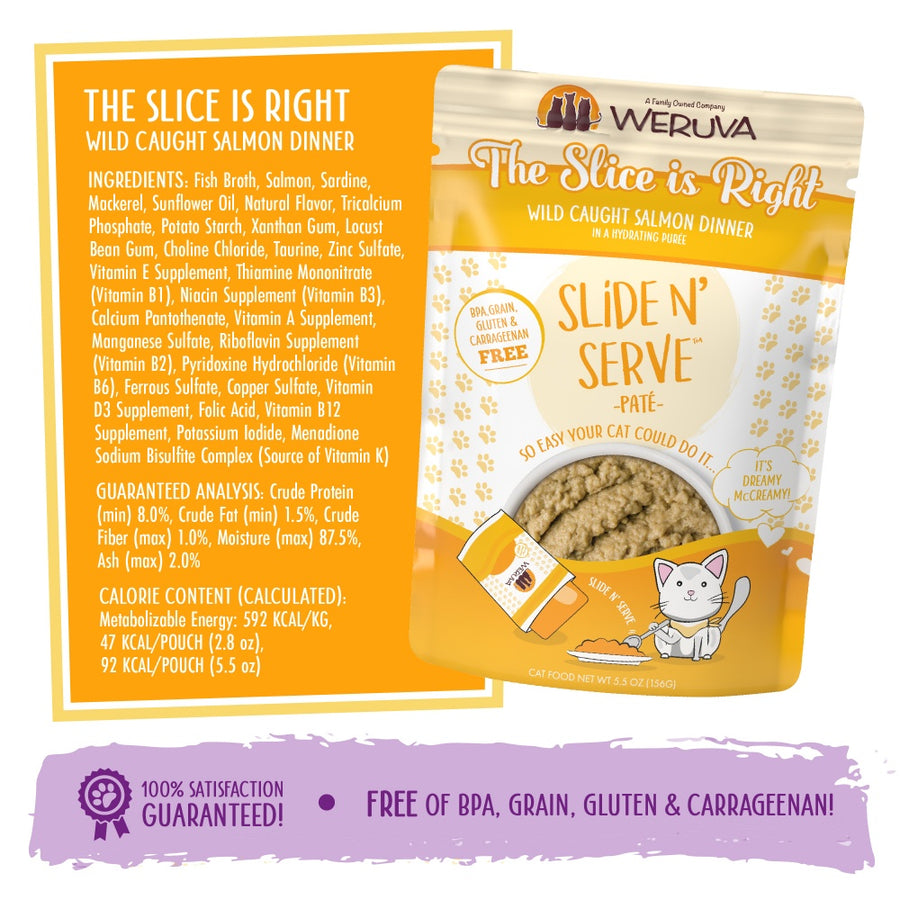 Weruva Slide N' Serve Grain Free The Slice is Right Wild Caught Salmon Dinner Wet Cat Food Pouch