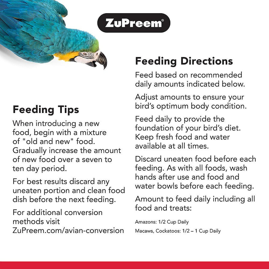 Zupreem FruitBlend Flavor Food with Natural Flavors for Large Birds