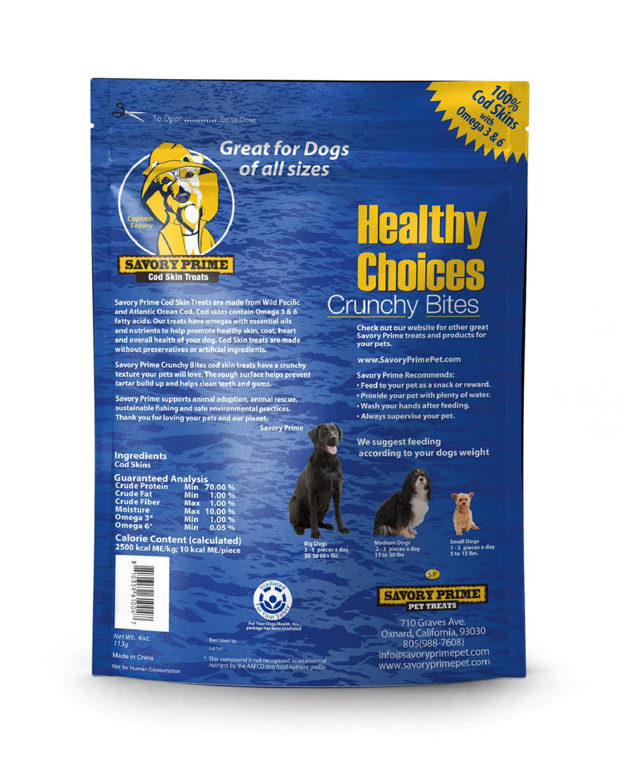 Savory Prime Cod Skin Fish Crunchy Bites Treats for Dogs