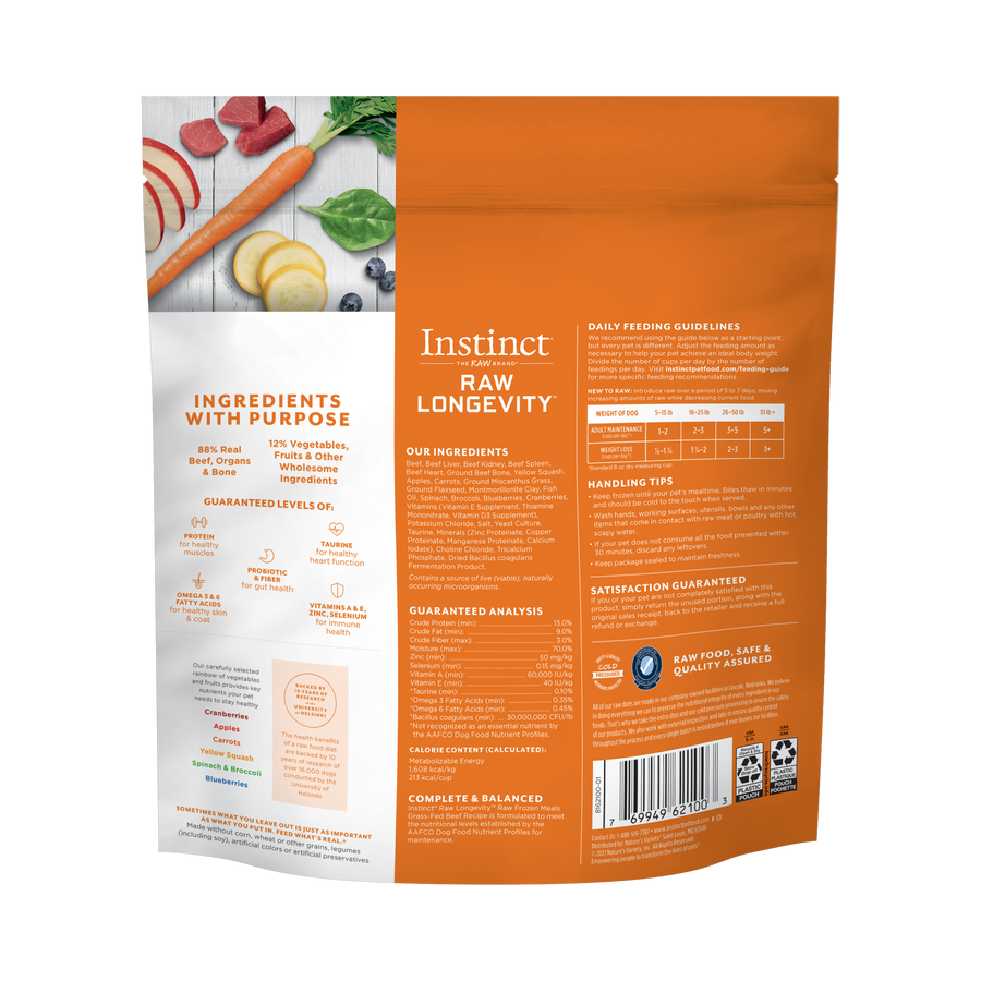 Instinct Longevity Frozen Bites Grass-Fed Beef Recipe For Adult Dogs