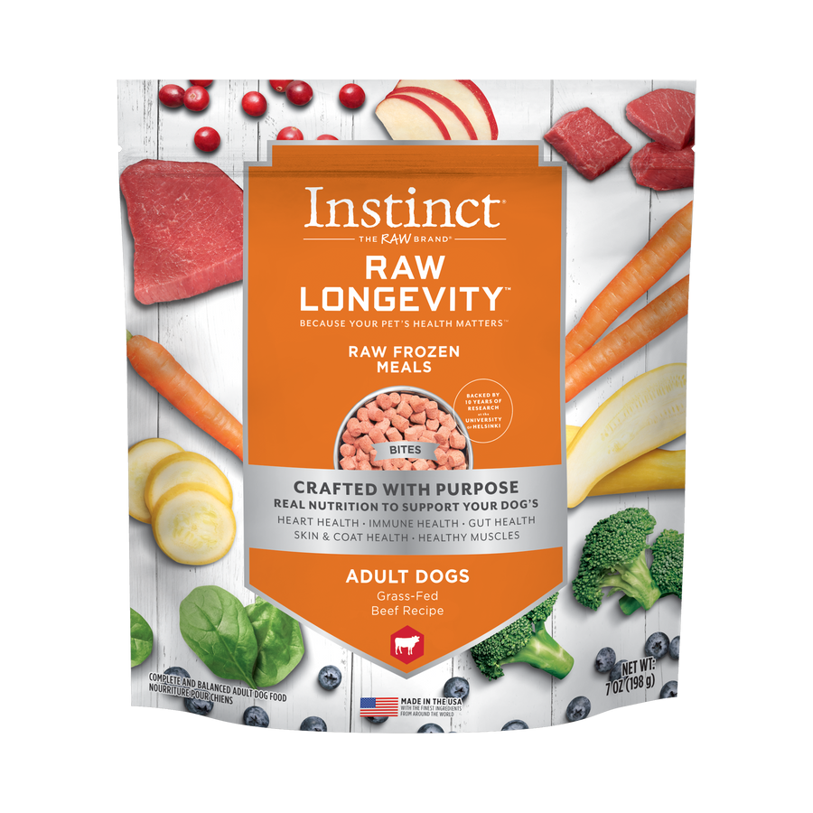 Instinct Longevity Frozen Bites Grass-Fed Beef Recipe For Adult Dogs