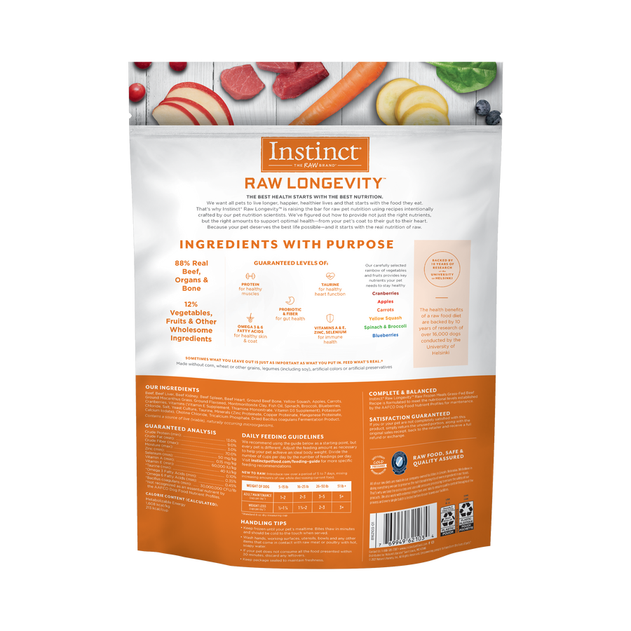 Instinct Longevity Frozen Bites Grass-Fed Beef Recipe For Adult Dogs
