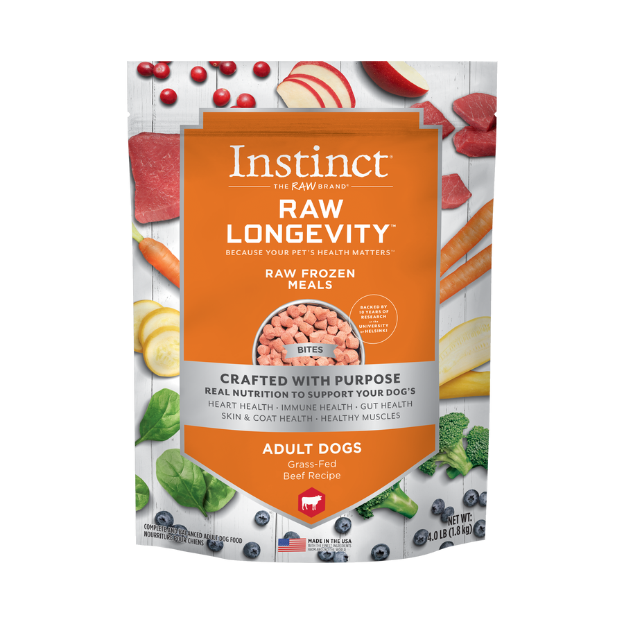 Instinct Longevity Frozen Bites Grass-Fed Beef Recipe For Adult Dogs