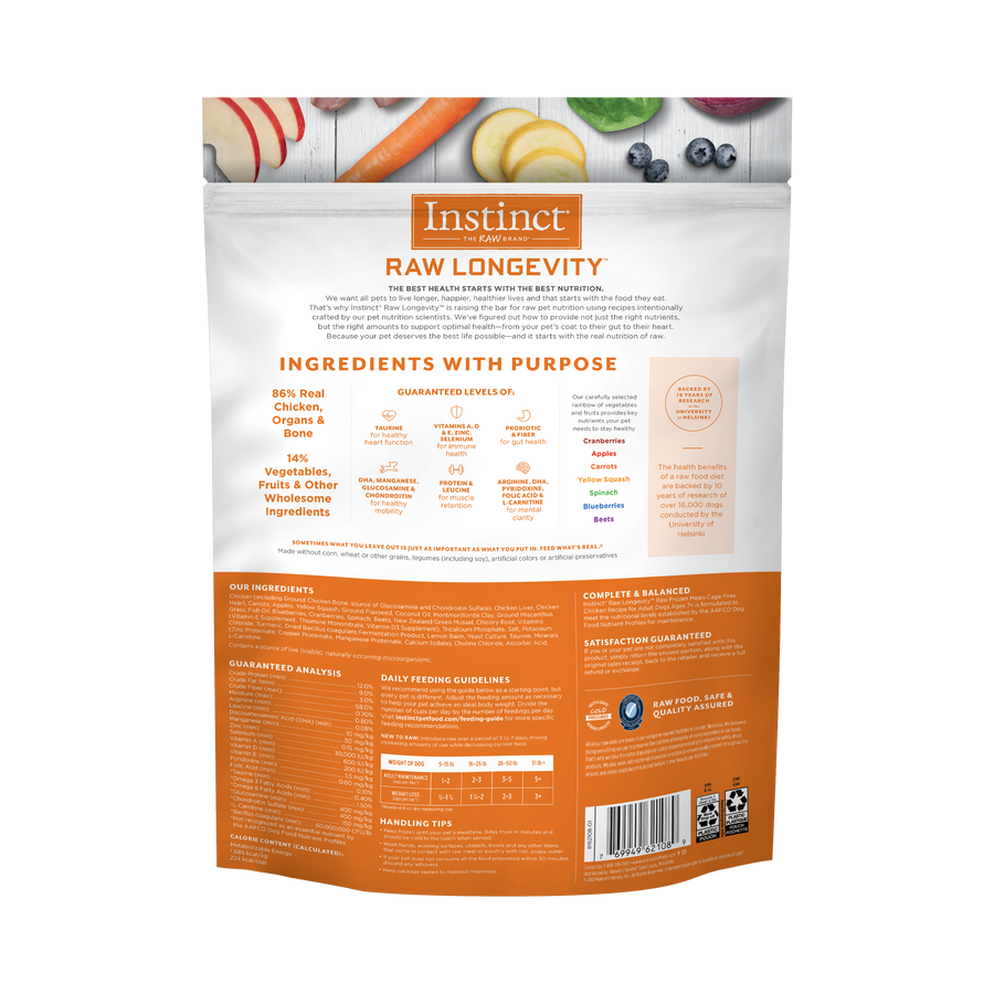 Instinct Longevity Frozen Bites Cage-Free Chicken Recipe For 7+ Adult Dogs