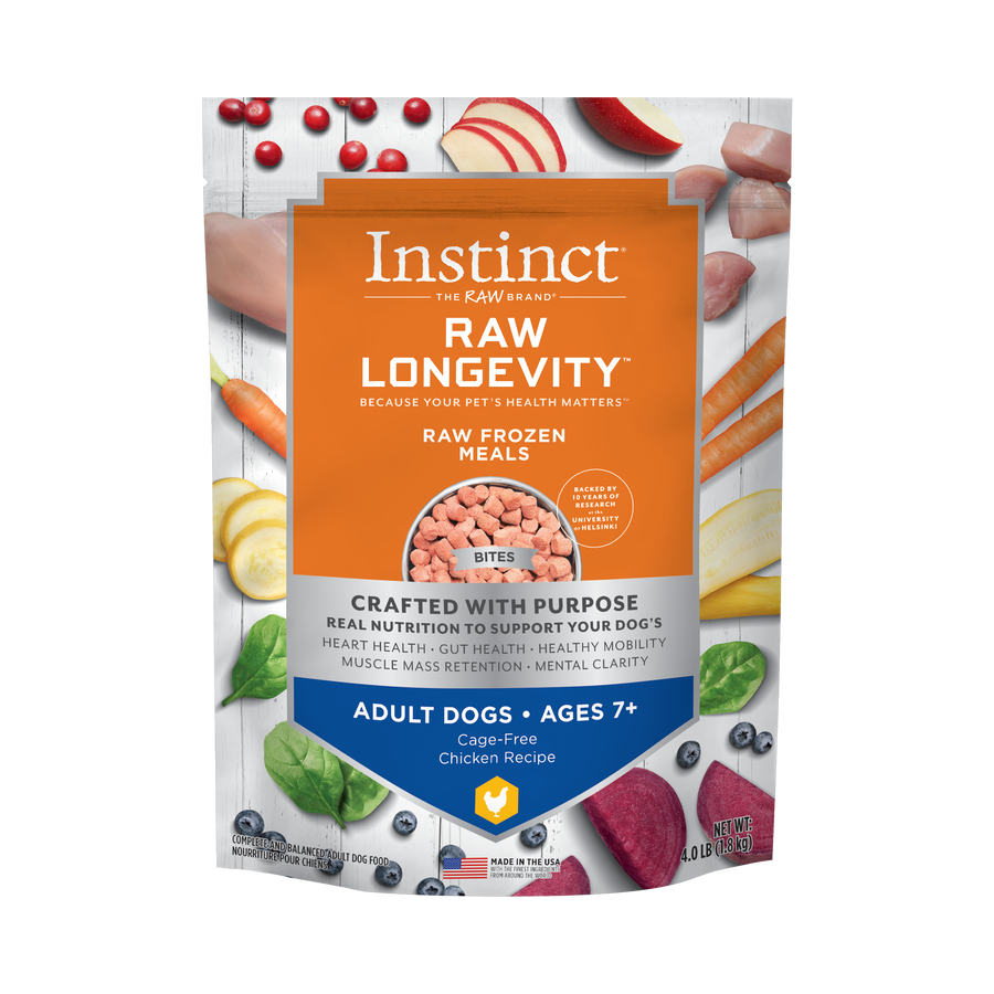 Instinct Longevity Frozen Bites Cage-Free Chicken Recipe For 7+ Adult Dogs