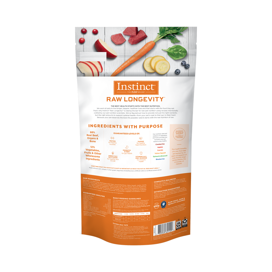 Instinct Longevity Frozen Patties Grass-Fed Beef Recipe For Adult Dogs