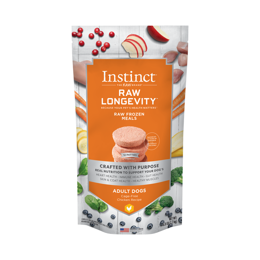 Instinct Longevity Frozen Patties Cage-Free Chicken Recipe For Adult Dogs