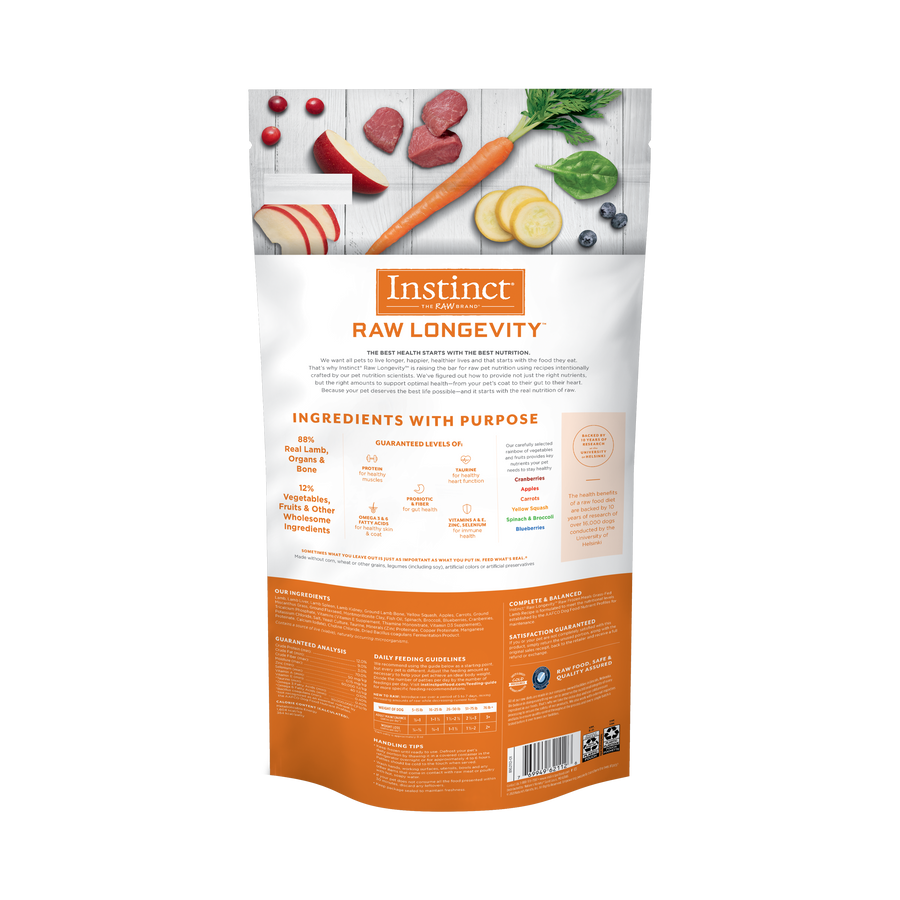 Instinct Longevity Frozen Patties Grass-Fed Lamb Recipe For Adult Dogs