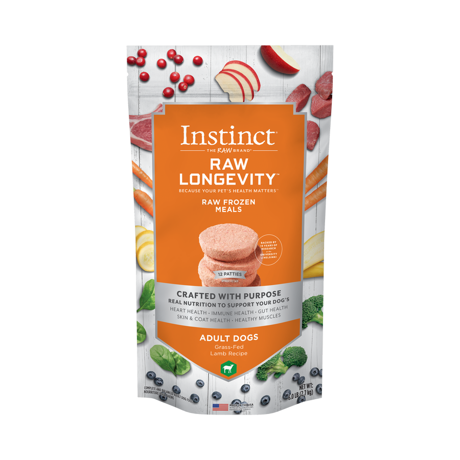 Instinct Longevity Frozen Patties Grass-Fed Lamb Recipe For Adult Dogs