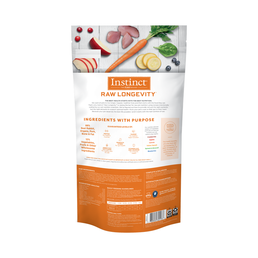 Instinct Longevity Frozen Patties Farm-Raised Rabbit Recipe For Adult Dogs