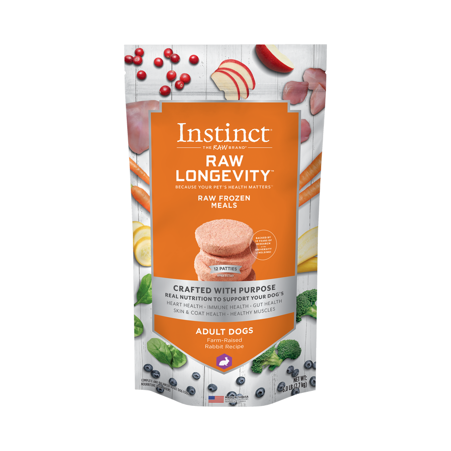 Instinct Longevity Frozen Patties Farm-Raised Rabbit Recipe For Adult Dogs