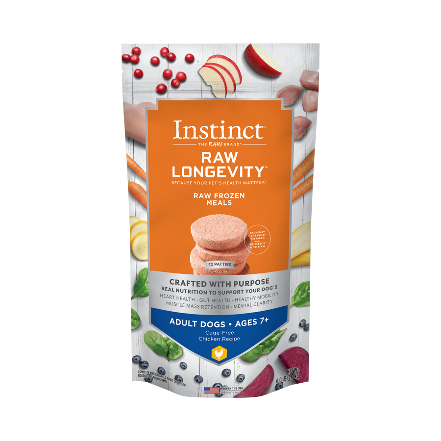 Instinct Longevity Frozen Patties Cage-Free Chicken Recipe For 7+ Adult Dogs