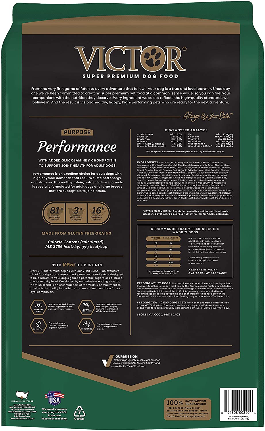 Victor performance outlet with glucosamine