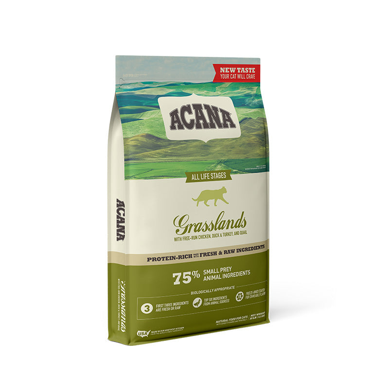ACANA Grasslands Formula Cat and Kitten Grain Free Dry Cat Food 10lb, Front Bag